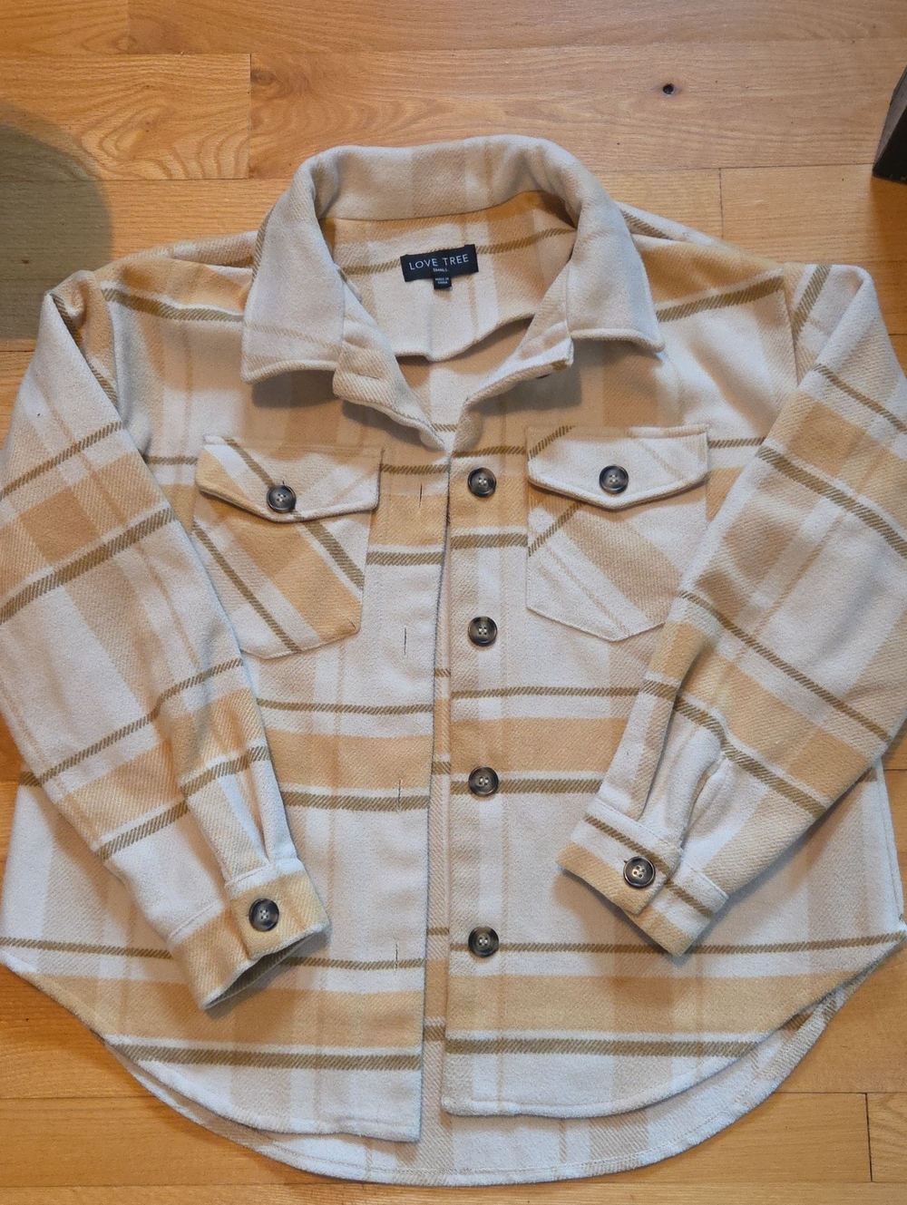 Love Tree Cream and Tan Plaid Women's Shacket